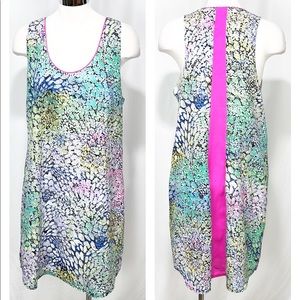 Anthropologie’s Charlie Jade Multicolor Watercolor Shift Dress Fuchsia Stripe m